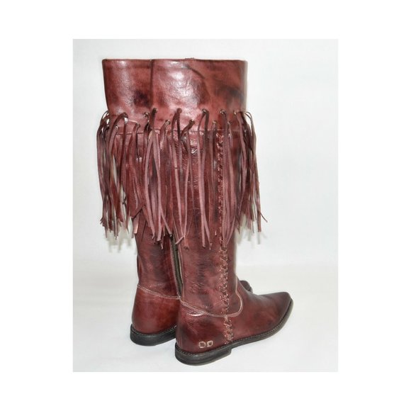 New! Bed Stu Hoplia Fringe Trim Riding Boot Scarlett Rust Red Leather Sz 8 DD293 - Picture 2 of 8